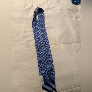 Coach Signature Print Silk Skinny Scarf in Sky Blue